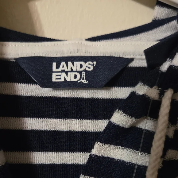 Lands' End Navy and White Striped Hoodie Dress - Picture 2 of 5